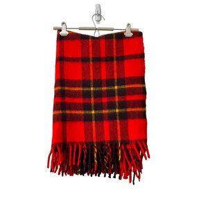 Faribo Red Black Yellow Wool Woolen Mill USA Fringe Throw Blanket 45 X 54